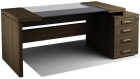 Mesa reta c/ gaveteiro 4 gavetas e vidro